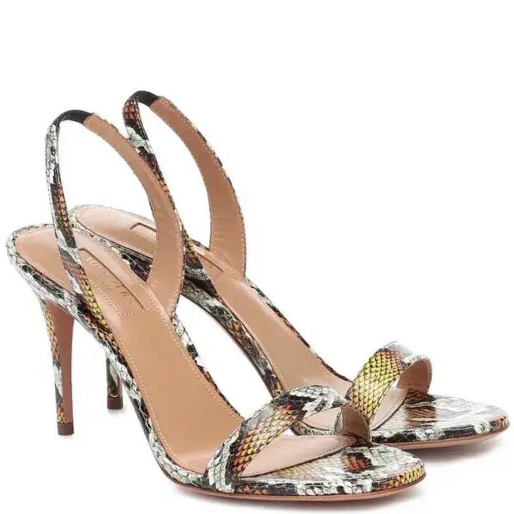 Aquazzura So Nude 85 Snakeskin Slingback Heels Wedding Guest Style